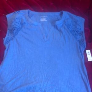 Talbots Blue Cap Sleeve Top with Lace Detail-New with Tags